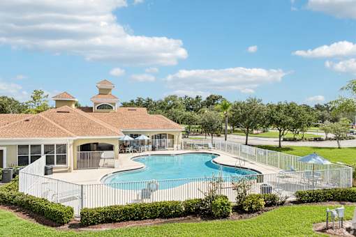 A large house with a pool in the backyard.