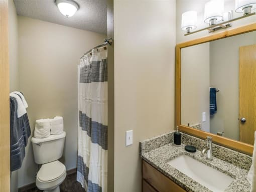 a bathroom with a large mural on the wall at Campus Park, Duluth, 55811