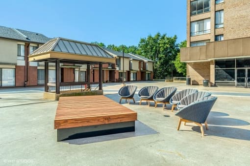 Lounge on the plaza with fellow residents and your guests at Trillium Apartments, Fairfax