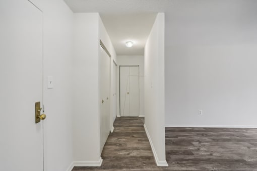 Hallway with spacious closets for extra storage at Trillium in Fairfax, VA