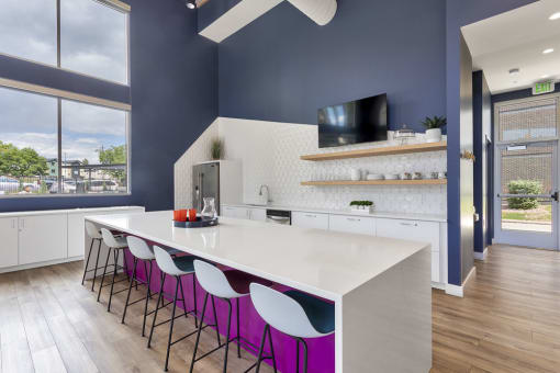 Bar seating in the kitchen space