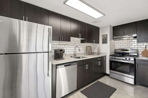 Modern kitchen with stainless steel appliances