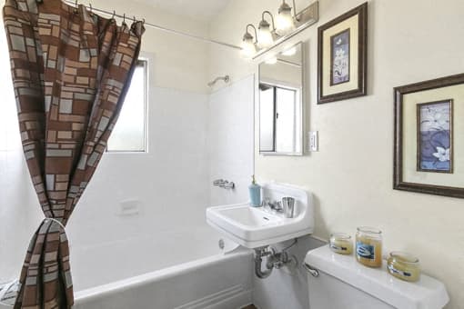 a bathroom with a sink and a bath tub