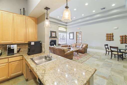 Modern clubhouse kitchen area at Stonehaven Apartments in Houston, TX