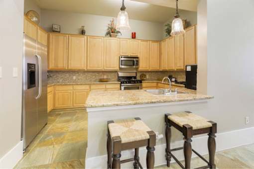Modern clubhouse kitchen area at Stonehaven Apartments in Houston, TX