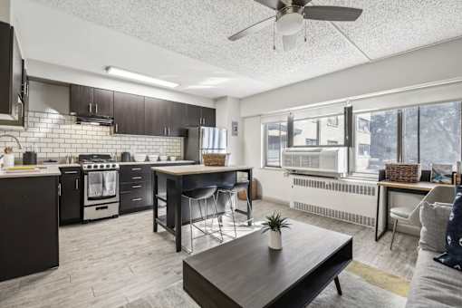 Open concept living area at Archer Tower in Denver, CO