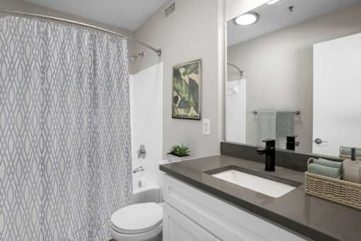 Modern bathroom with vanity sat The Crossings at Russett in Laurel, MDtorage