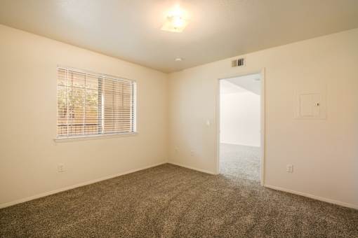 Large bedroom with plush carpeting