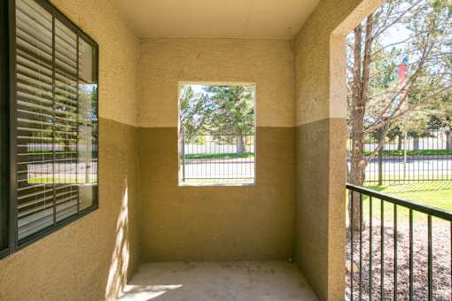 Private covered patio with space for seating