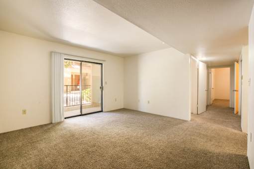 Spacious living room with natural lighting and patio access