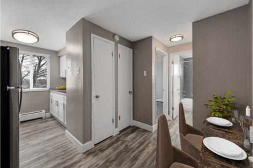 Large one bedroom dining and kitchen area