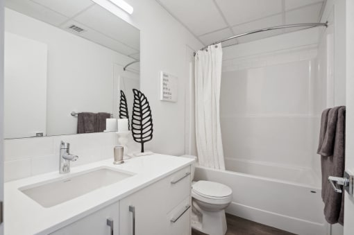 a bathroom with a sink and a toilet and a shower