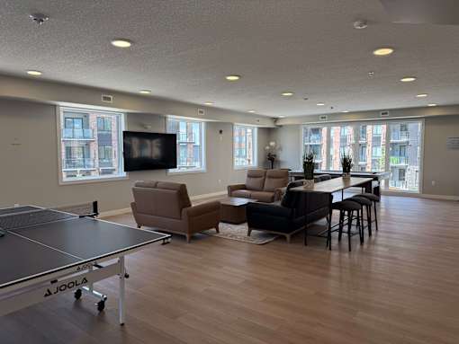 A JOOLA table tennis table is in the middle of a living room.