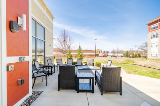 the patio at the bradley braddock road station apartments