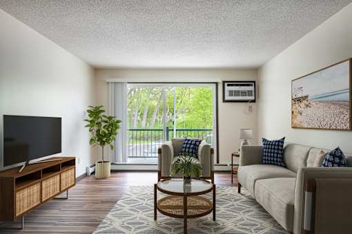 Living Room With TV at Pheasant Park Apartments, New Hope, 55428-5401
