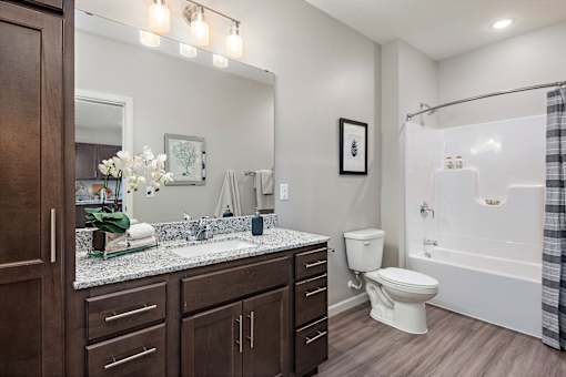 Bathroom With Bathtub at Decatur Landing I & II, Brooklyn Park, MN