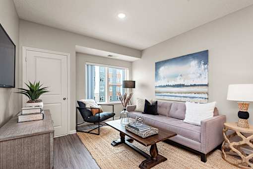 Modern Living Room at Decatur Landing I & II, Brooklyn Park, MN 55445