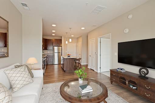 Living Room With TV at The Quill 55+ Apartments, Hastings, Minnesota