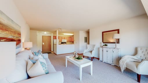 two bedroom, st claire, living room looking at kitchen