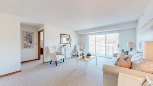 two bedroom, st claire, living room with balcony