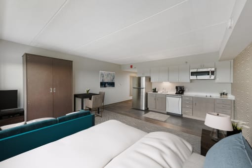 Kitchen And Living Area at Aire MSP Apartments, Bloomington, Minnesota