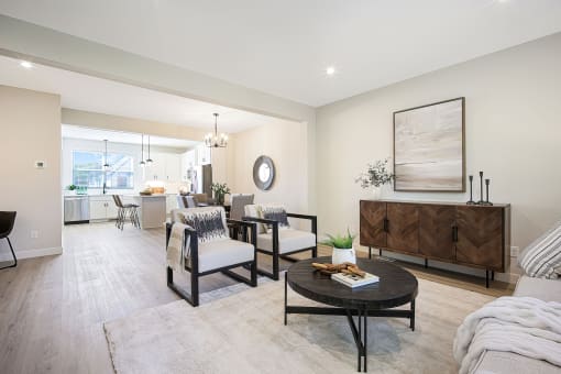 a living room with a couch and a table