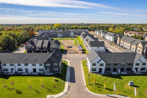 an aerial view of houses in a neighborhood