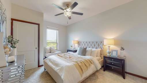 Bedroom With Ceiling Fan at Lake Jonathan Flats, Minnesota, 55318