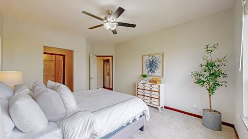 Bedroom With Ceiling Fan at Lake Jonathan Flats, Minnesota