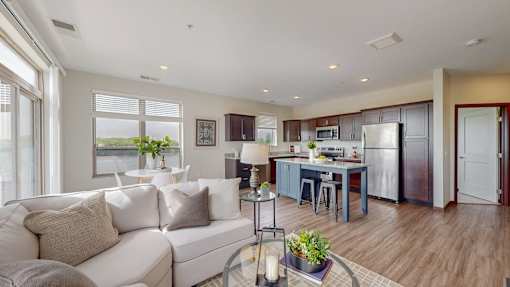 Living Room With Kitchen at Lake Jonathan Flats, Chaska, Minnesota