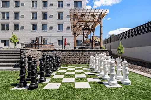 Giant chess set at Lux Apartments, Brooklyn Center, 55430