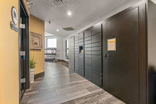 Luxer One automated parcel lockers at Lux Apartments, Brooklyn Center, Minnesota