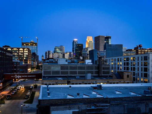 A cityscape at Viridium Apartments, Minneapolis 