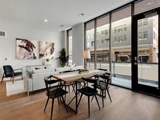A modern dining room at Viridium Apartments, Minneapolis, MN 
