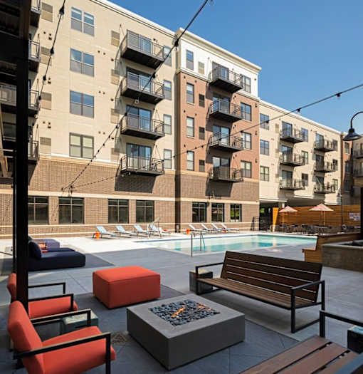 Cozy Fire Pit with Seating at The Shoreham, St. Louis Park