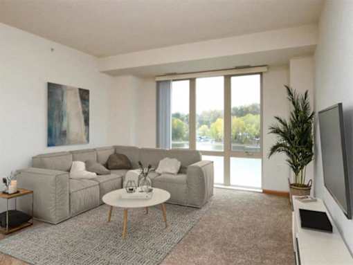 Living Room with Large Window at Joseph's Pointe at Upper Landing Apartments, Minnesota, 55102