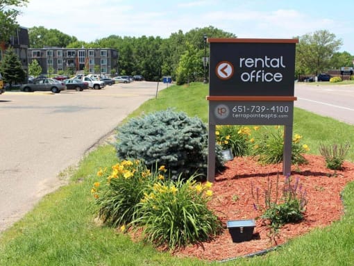 Rental Office banner at Terra Pointe Apartments, Saint Paul, Minnesota