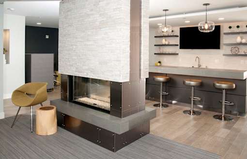 Clubhouse Catering Kitchen and Fireplace at The Finn I, St. Paul, MN 55116