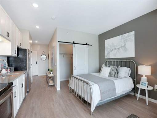 Wooden floor in bedroom at The Barnum Apartments, White Bear Lake, 55110