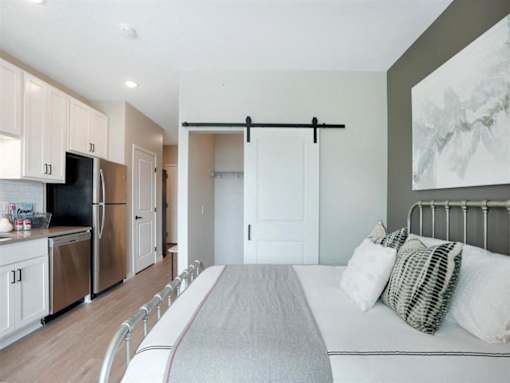 Bedroom with walk in closet at The Barnum Apartments, MN, 55110