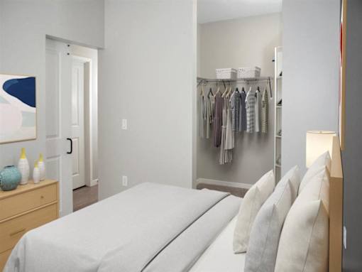Bedroom with closet at The Barnum Apartments, Minnesota