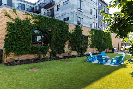 A building with a green vine on the side.