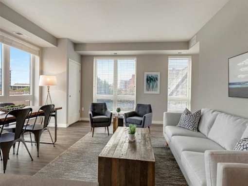White sofa along with chairs at The M on Hennepin, Minneapolis, MN, 55414