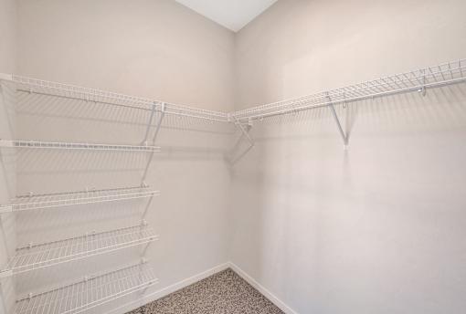 Empty white shelves in a room at Soul Apartments, St. Paul, MN 55107