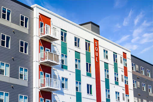 Exterior Building at Soul Apartments, St. Paul, MN
