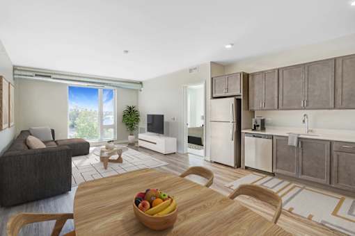 Kitchen Come Living Area at Peregrine Apartments, Minneapolis, 55411