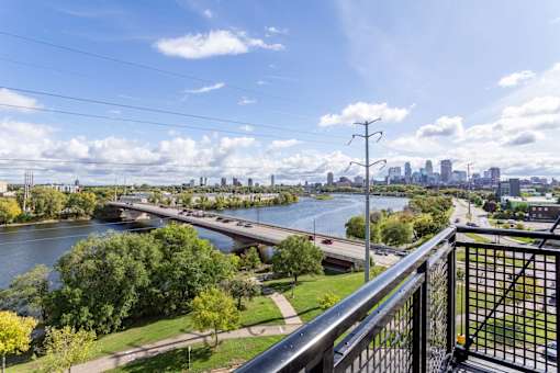 A Cityscape with a River at Peregrine Apartments, Minneapolis