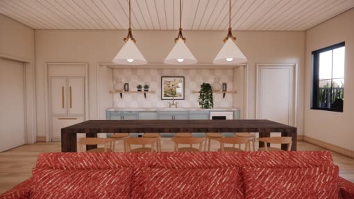 a dining room and kitchen with a large table and chairs at Sandhill Parkway Townhomes Apartments, East Bethel, MN