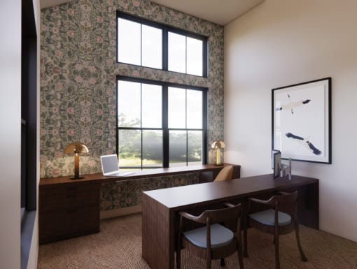 a home office with a desk and a window at Sandhill Parkway Townhomes Apartments, East Bethel, 55011