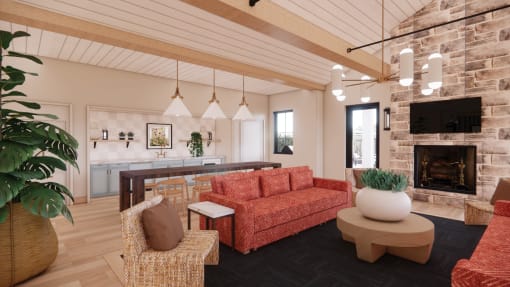 a living room with a couch and a fireplace at Sandhill Parkway Townhomes Apartments, Minnesota, 55011
